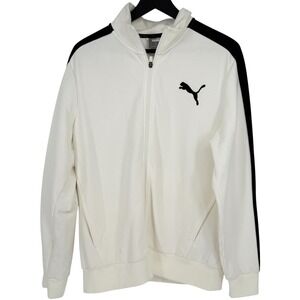 Puma Men's T7 Size Large White Black Full Zip Track Jacket Athleisure Sporty